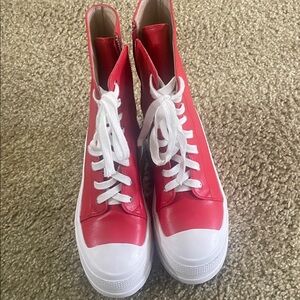 Red High-Top Sneakers with White Laces